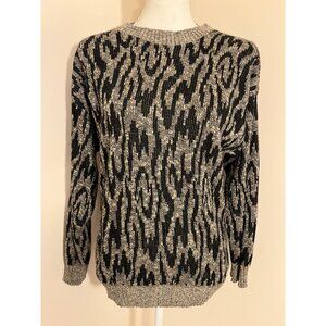 Vtg Etienne Aigner Black Gray Abstract Sweater Long Sleeve Crewneck Womens Sz L